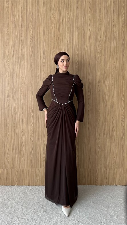 5232 H Elegance Abiye-Kahve Rengi