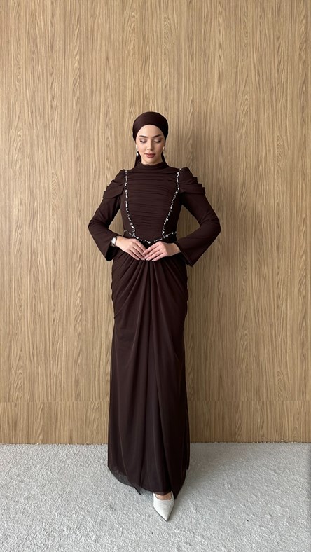 5232 H Elegance Abiye-Kahve Rengi