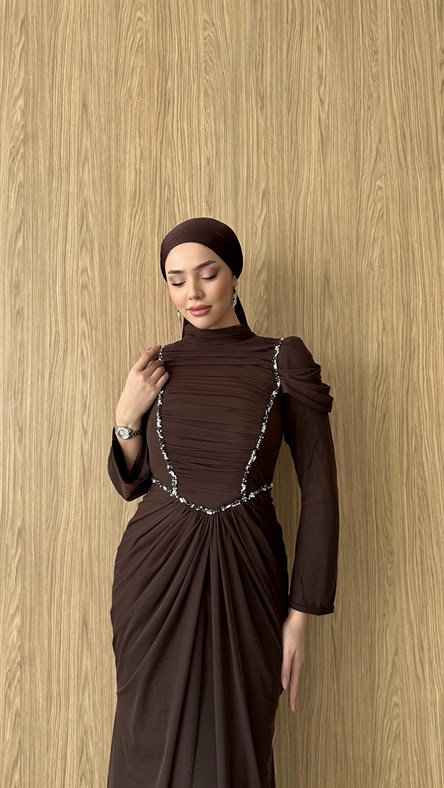 5232 H Elegance Abiye-Kahve Rengi