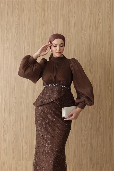 5244 H Manolya Abiye-Kahve Rengi