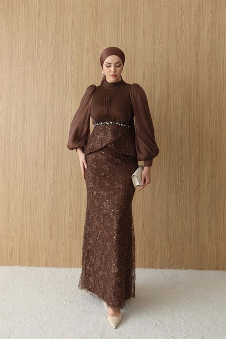 5244 H Manolya Abiye-Kahve Rengi