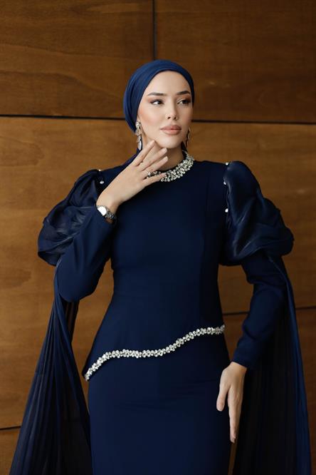 5423 D Abiye Elbise-Lacivert