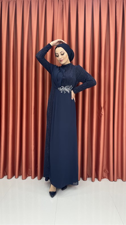 563 G Abiye Elbise-Lacivert