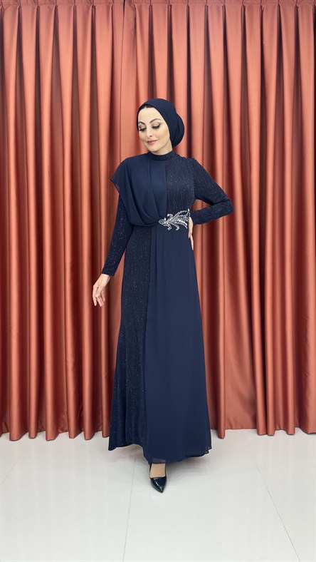 563 G Abiye Elbise-Lacivert