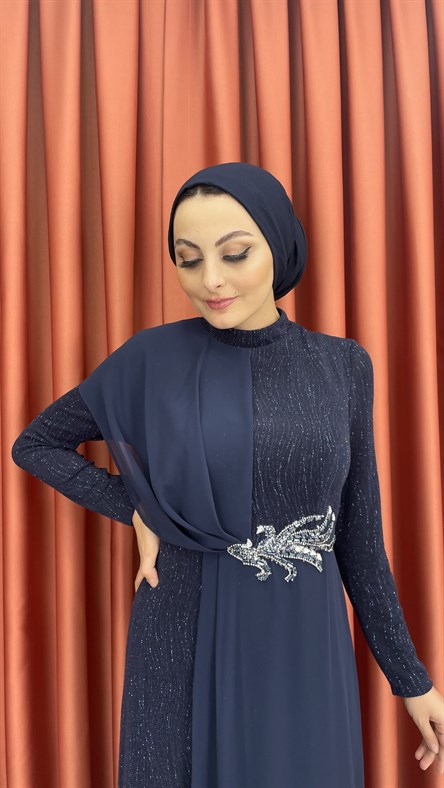 563 G Abiye Elbise-Lacivert