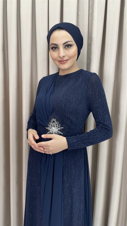 570 G Abiye Elbise-Lacivert