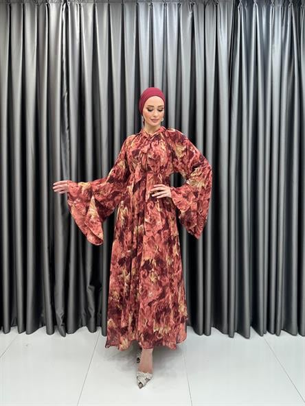 6540 A Volanlı Elbise-Bordo