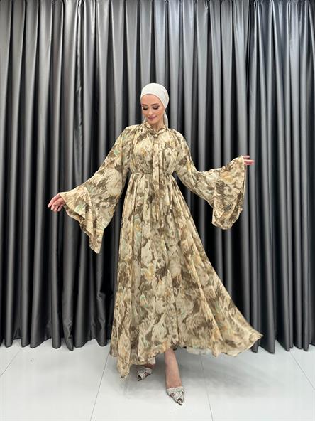 6540 A Volanlı Elbise-Yeşil