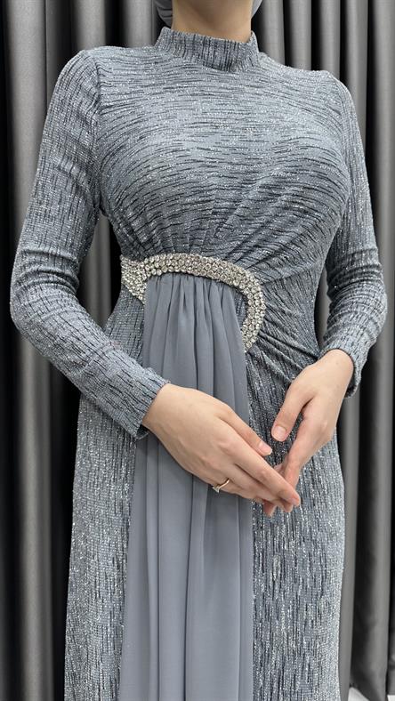 666 G Abiye Elbise-Gri