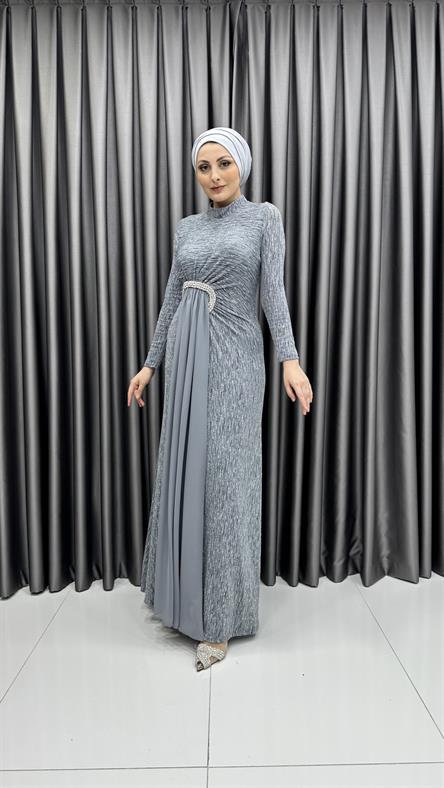 666 G Abiye Elbise-Gri