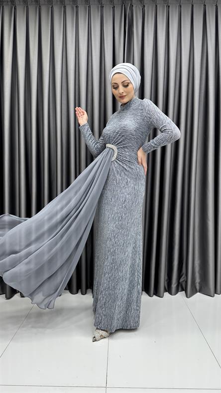 666 G Abiye Elbise-Gri