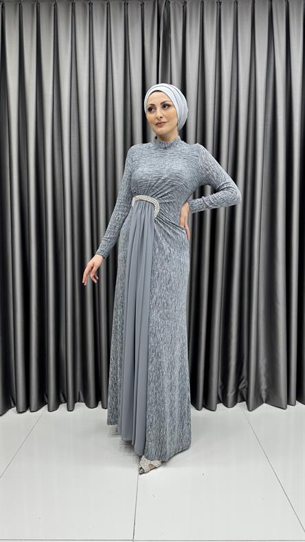 666 G Abiye Elbise-Gri