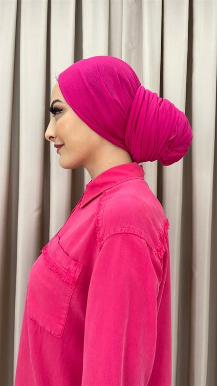 6764 M  -  Püskül Detaylı Gömlek Tunik-Fuşya