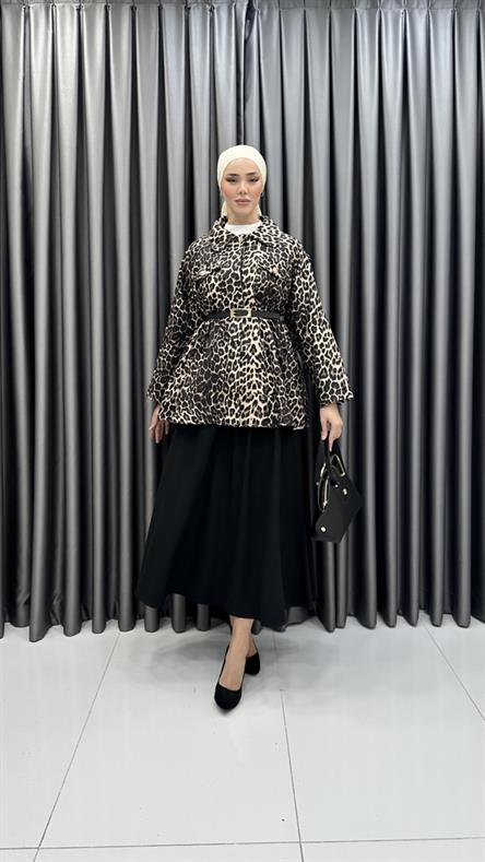 7039 W Leopar Tunik-Bej