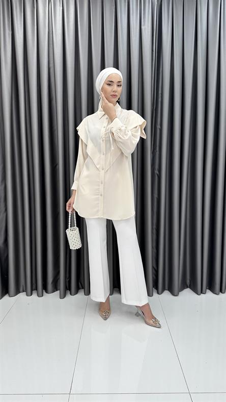 7100 L - V Kesim ve Bilekten Bağlama Detaylı Tensel Bayan Tunik-Taş