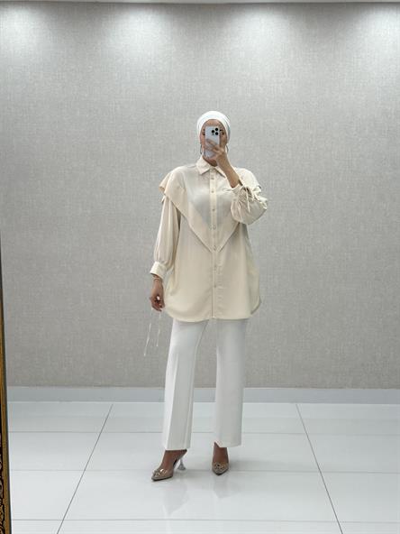 7100 L - V Kesim ve Bilekten Bağlama Detaylı Tensel Bayan Tunik-Taş