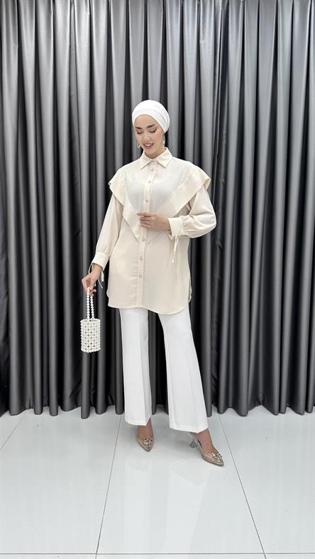 7100 L - V Kesim ve Bilekten Bağlama Detaylı Tensel Bayan Tunik-Taş