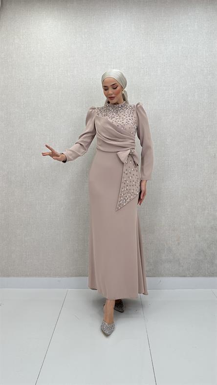 8002 P Abiye Elbise-Krem