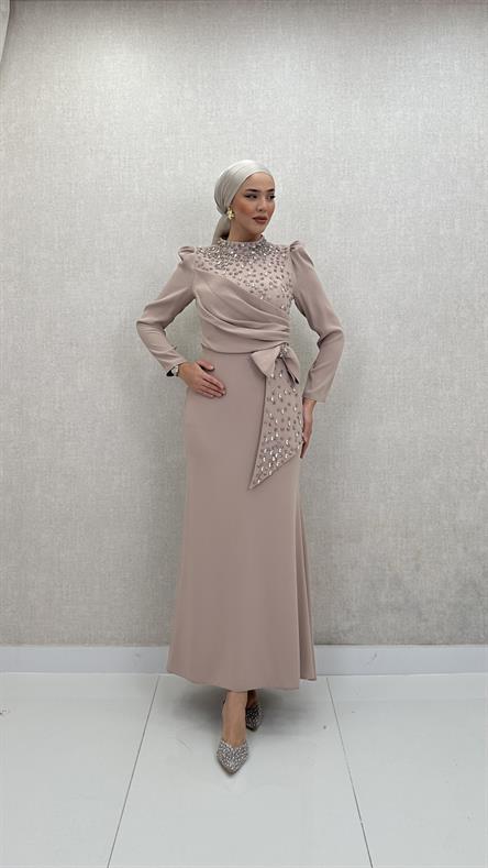 8002 P Abiye Elbise-Krem