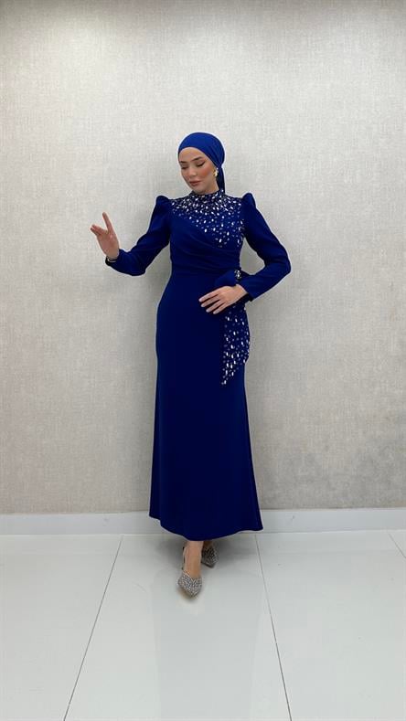 8002 P Abiye Elbise-Saks Mavi