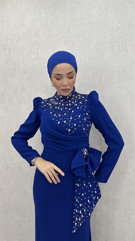 8002 P Abiye Elbise-Saks Mavi