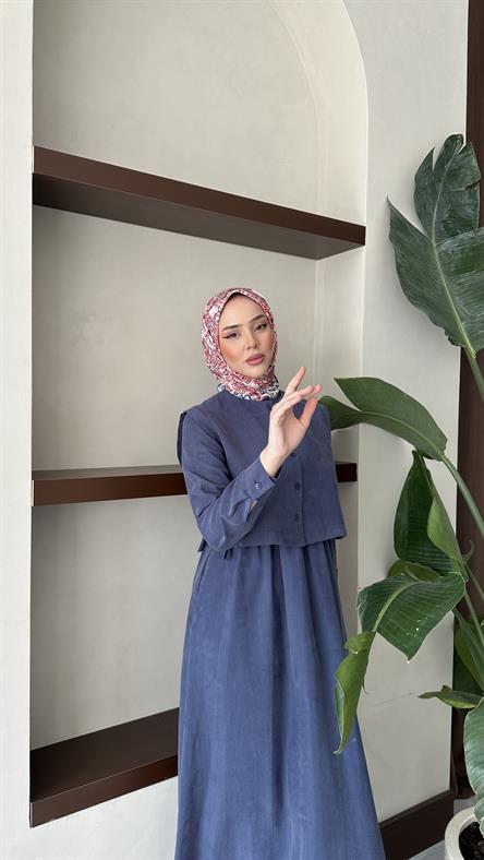 8349 H Bayan Elbise-İndigo Mavi