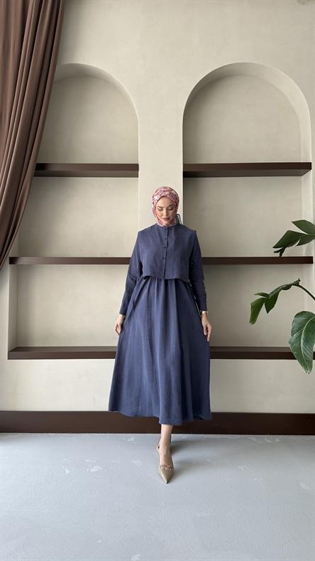 8349 H Bayan Elbise-İndigo Mavi