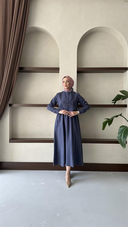 8349 H Bayan Elbise-İndigo Mavi