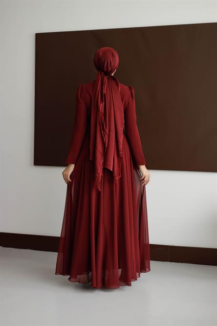 838 G Abiye Elbise-Bordo