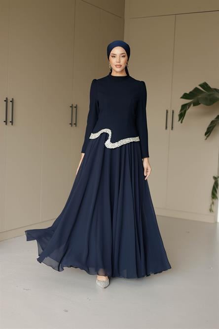 838 G Abiye Elbise-Lacivert