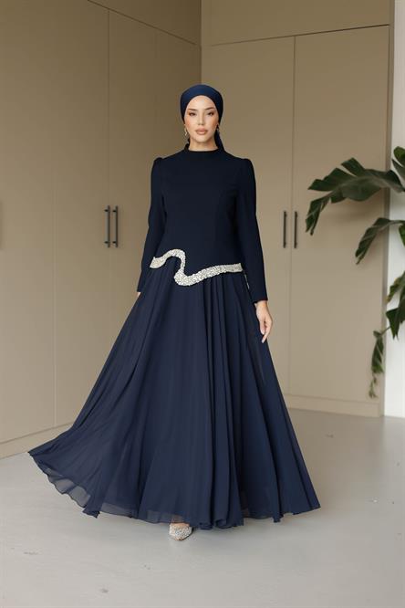 838 G Abiye Elbise-Lacivert