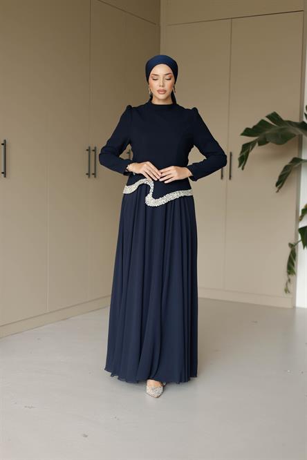 838 G Abiye Elbise-Lacivert