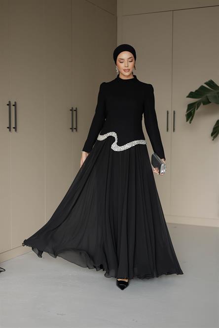 838 G Abiye Elbise-Siyah