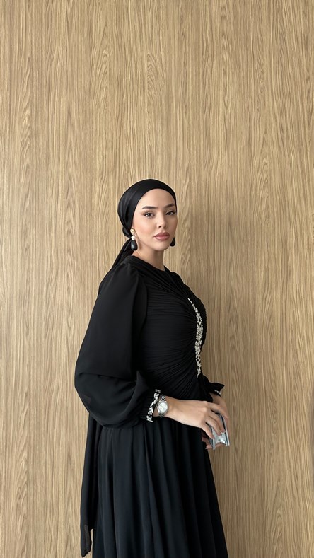 845 F Yaprak Abiye-Siyah