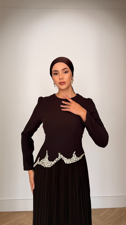 856 G Abiye Elbise-Kahve Rengi