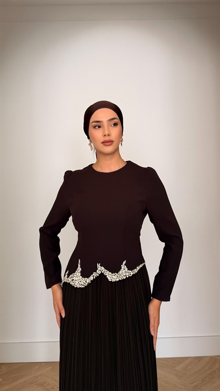 856 G Abiye Elbise-Kahve Rengi