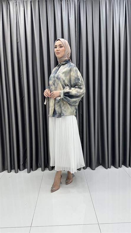 9088 Y - Piliseli Şifon Etek-Beyaz