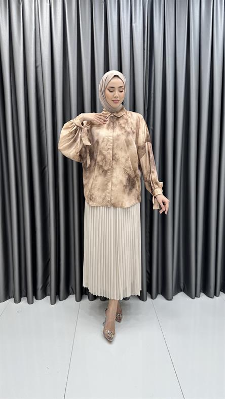 9088 Y - Piliseli Şifon Etek-Vizon