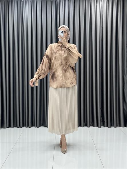 9088 Y - Piliseli Şifon Etek-Vizon