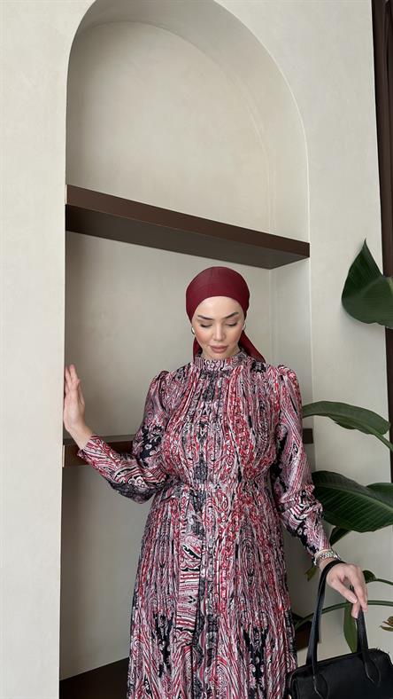 91086 B Bayan Elbise-Bordo