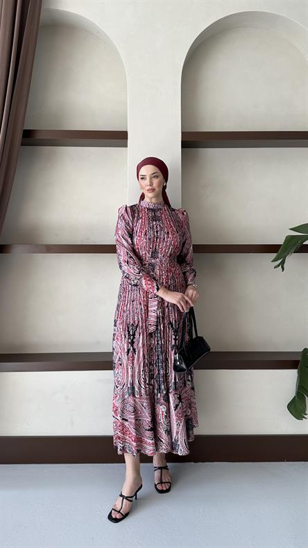 91086 B Bayan Elbise-Bordo