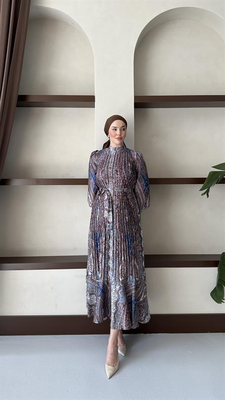 91086 B Bayan Elbise-Kahve Rengi