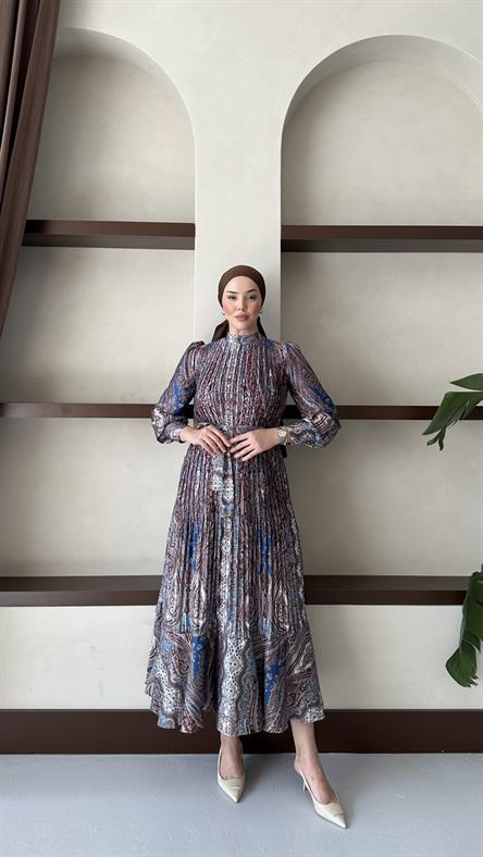 91086 B Bayan Elbise-Kahve Rengi