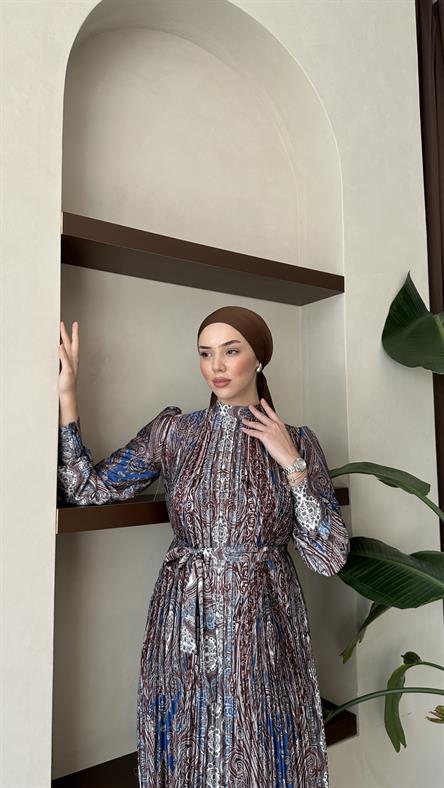 91086 B Bayan Elbise-Kahve Rengi