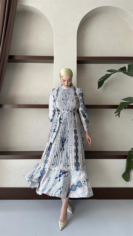 91086 B Bayan Elbise-Lacivert