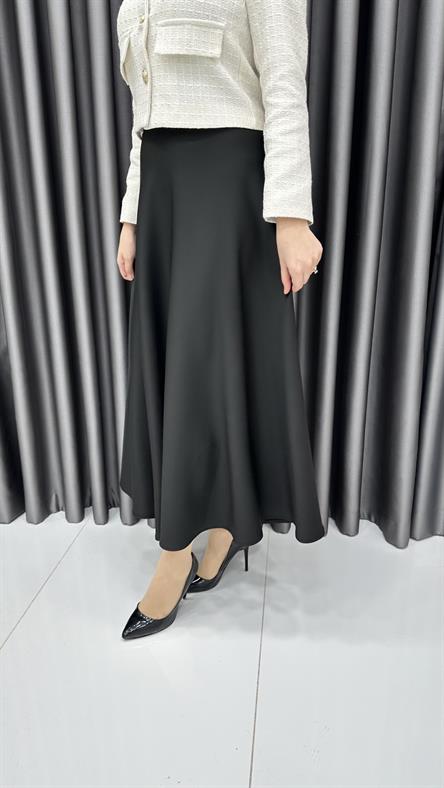 9799 Y - Rahat Kesim Şardonlu Bayan Etek-Siyah