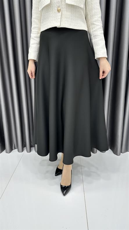 9799 Y - Rahat Kesim Şardonlu Bayan Etek-Siyah