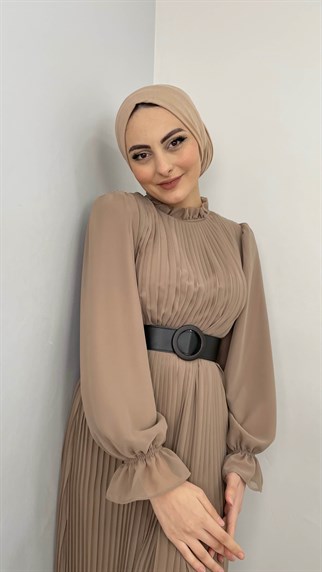 982 R – Piliseli Kemerli Elbise-Taş