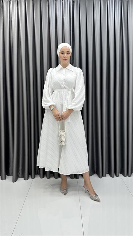 9922 Y Bayan Elbise-Beyaz