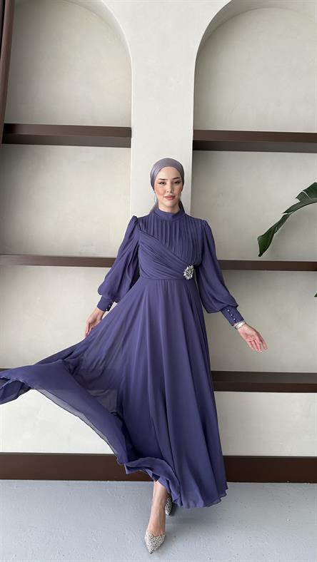 9963 Y Abiye Elbise-Lila